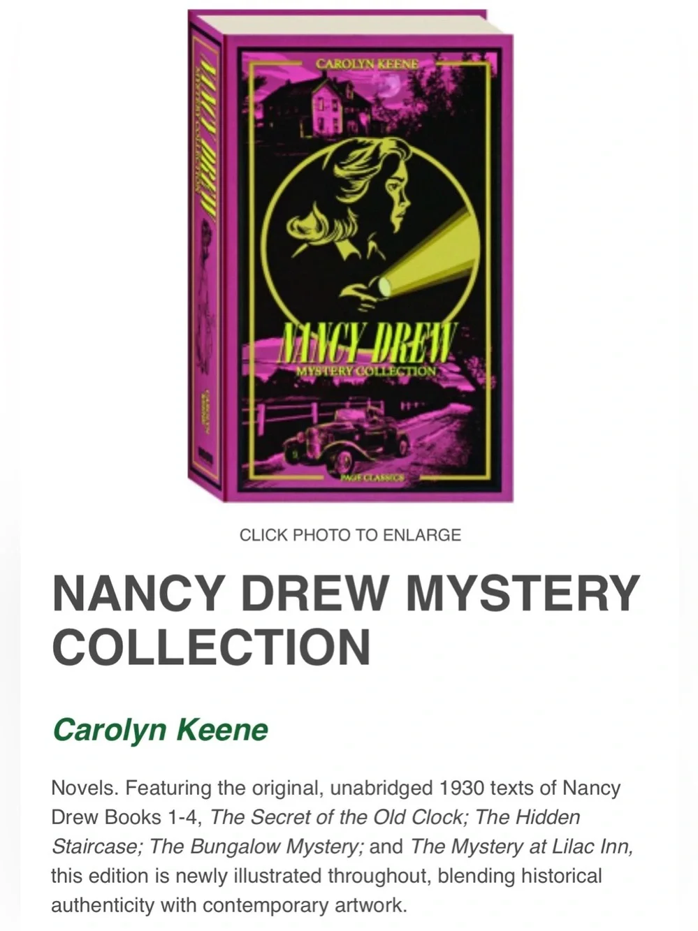 #3245**Nancy Drew Mystery Collection Hardcover Wall Art - Pink & Gold